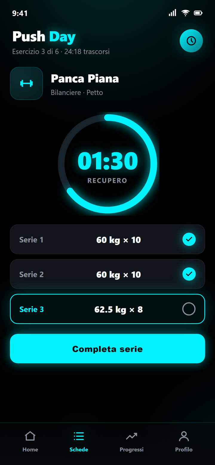 Screenshot scheda allenamento GymApp
